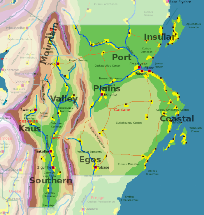 a map showing where the gevey dialects occur